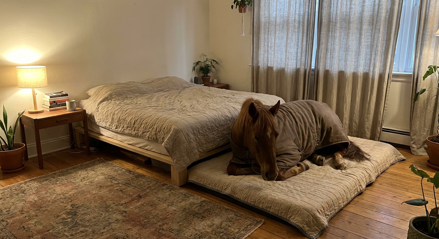 Nocna rutyna w kawalerce: czy spanie z koniem na jednym materacu jest bezpieczne dla kręgosłupa człowieka?